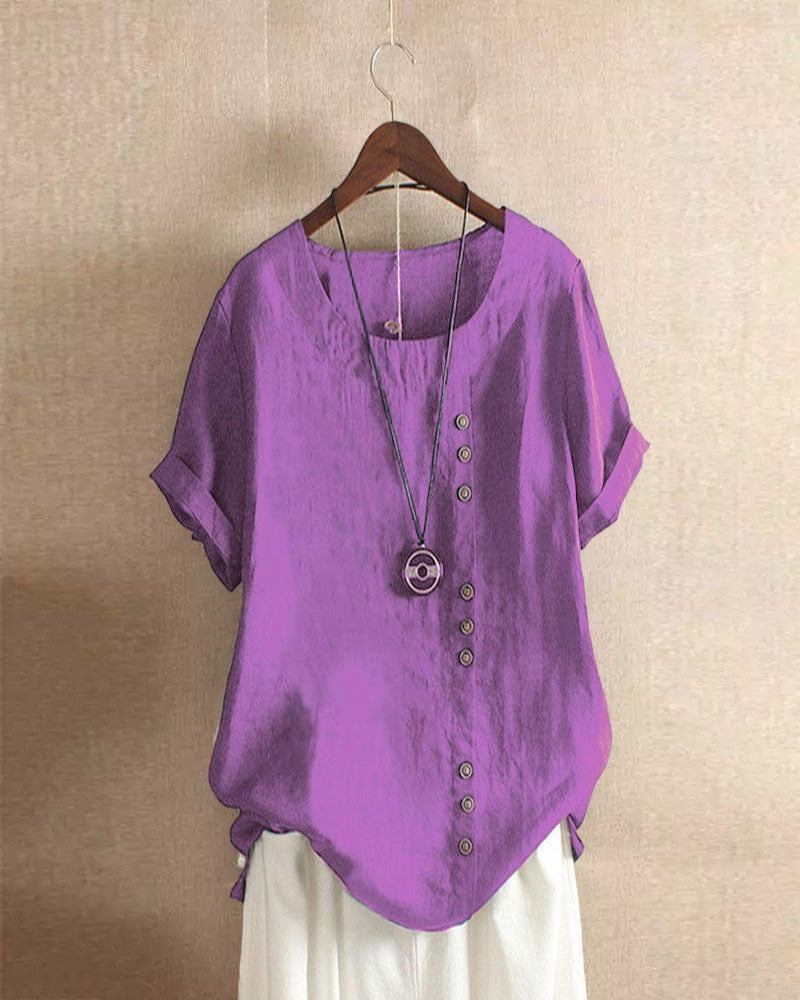 Women's chic short sleeve round neck top, an elegant & comfortable choice for daily wear.