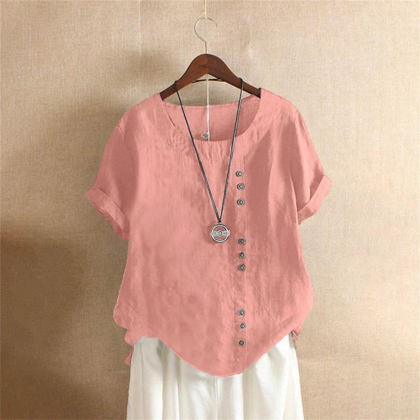 Versatile women's short sleeve round neck top, an essential for spring & summer wardrobes.