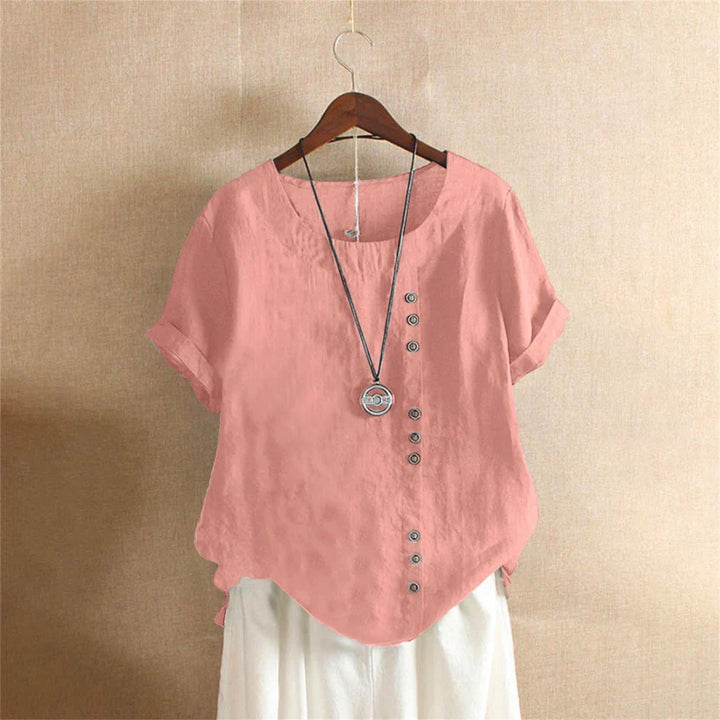 Versatile women's short sleeve round neck top, an essential for spring & summer wardrobes.