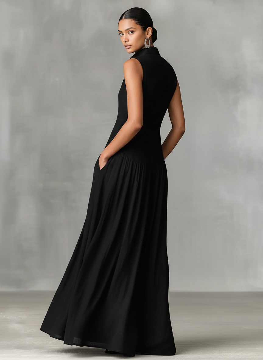 Effortless women's long sleeveless button-front maxi dress, ideal for a comfortable and stylish look.