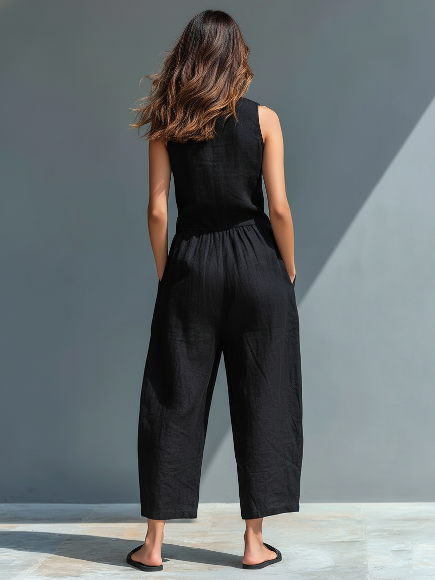 Chic women's sleeveless straight leg jumpsuit, versatile for everyday fashion and comfort.