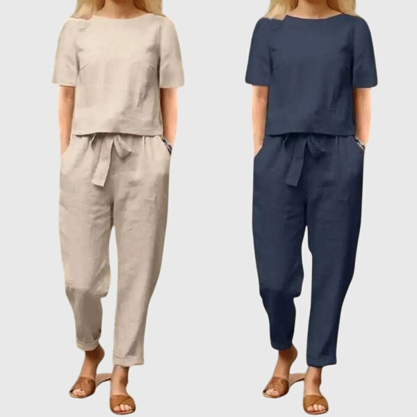 Stylish women's two-piece summer loungewear set. Comfortable & casual co-ord outfit perfect for everyday wear.