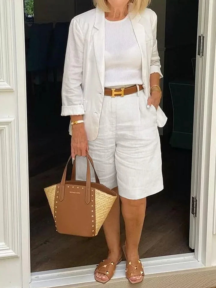 Women's effortless summer lounge set, two-piece shorts & top, comfortable and stylish for casual everyday wear.