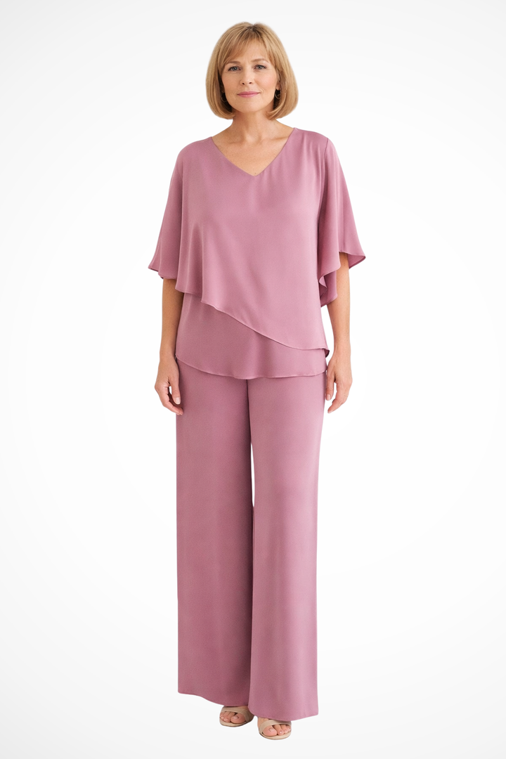 Women's effortless wide leg pants and batwing top two-piece set in a versatile shade.