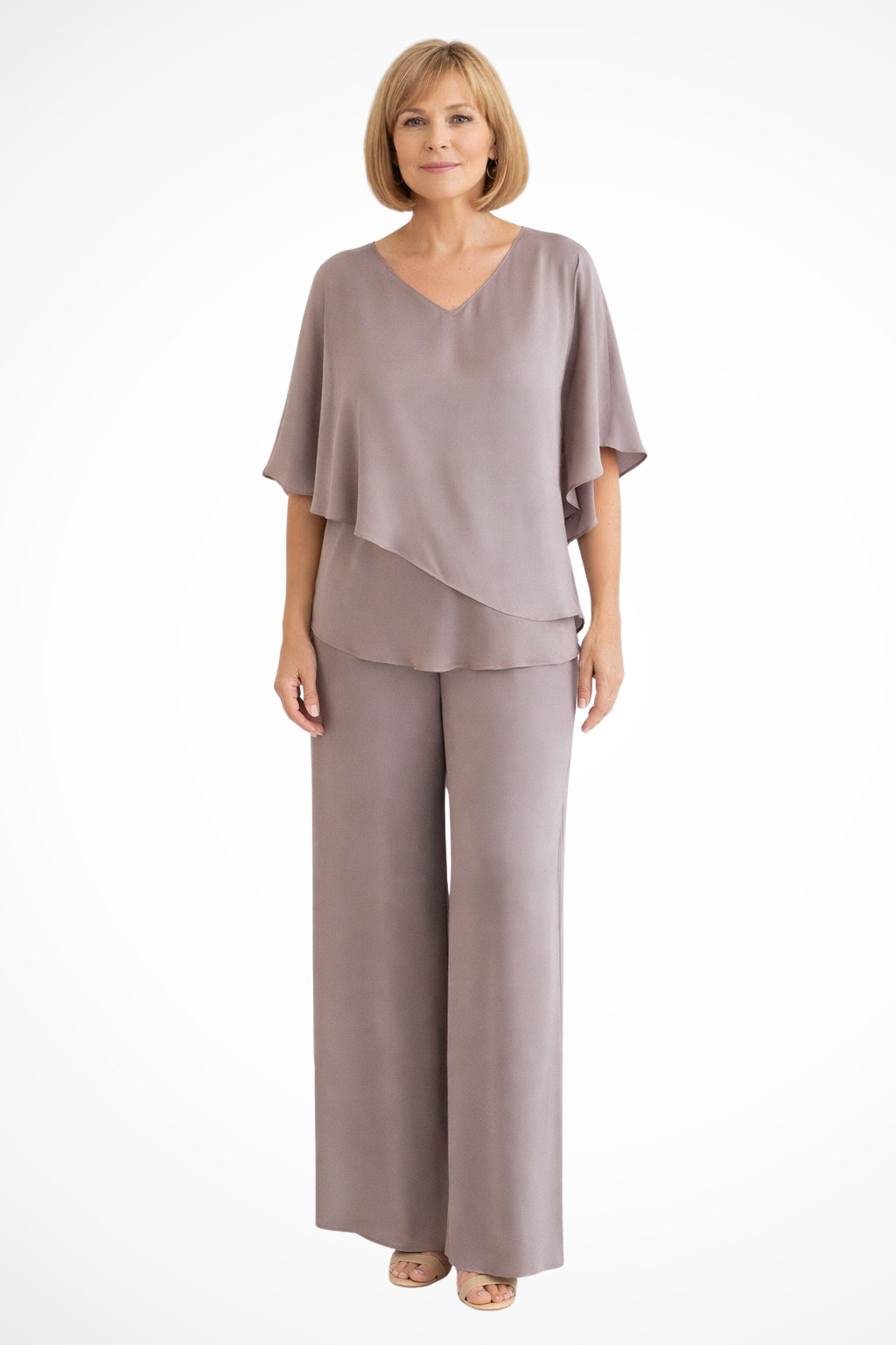 Coordinated women's two-piece set featuring a relaxed batwing top & effortless wide leg pants.