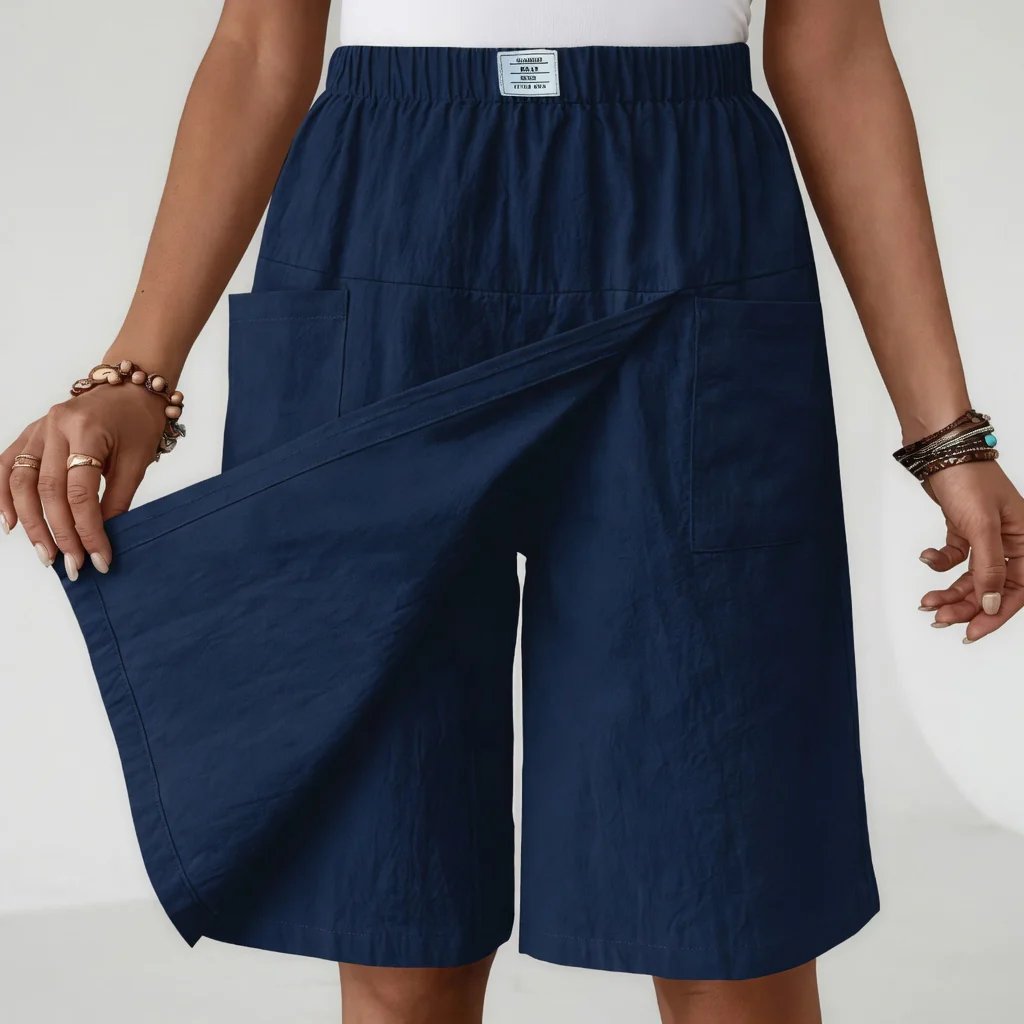 Stylish women's workout shorts with elastic waist & deep pockets, great for gym, yoga, or everyday casual outfits.