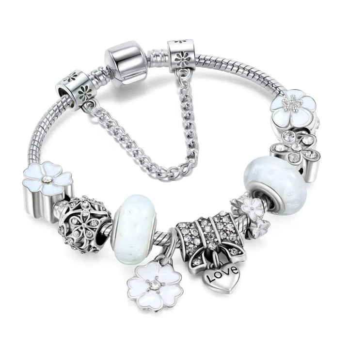 Elegant white love charm bracelet, adjustable alloy fit, delicate women's fashion accessory, ideal for daily wear.