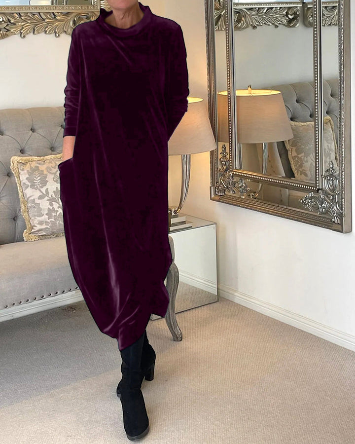 Elegant women's A-line dress, tailored for comfort and featuring essential everyday pockets.