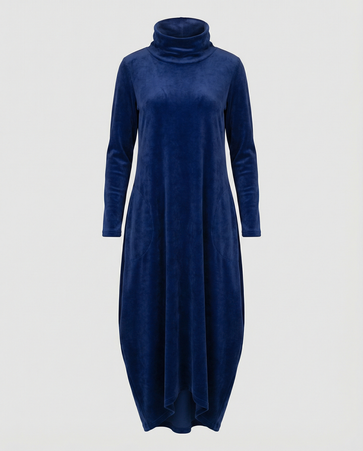 Versatile elegant A-line dress with long sleeves and hidden pockets, ideal for any occasion.