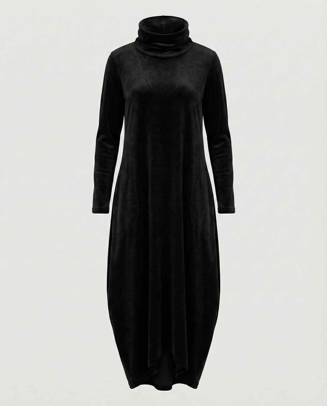 Elegant women's dress: A-line cut, long sleeves, and essential pockets for modern style.