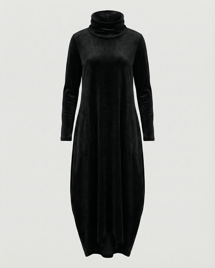Elegant women's dress: A-line cut, long sleeves, and essential pockets for modern style.