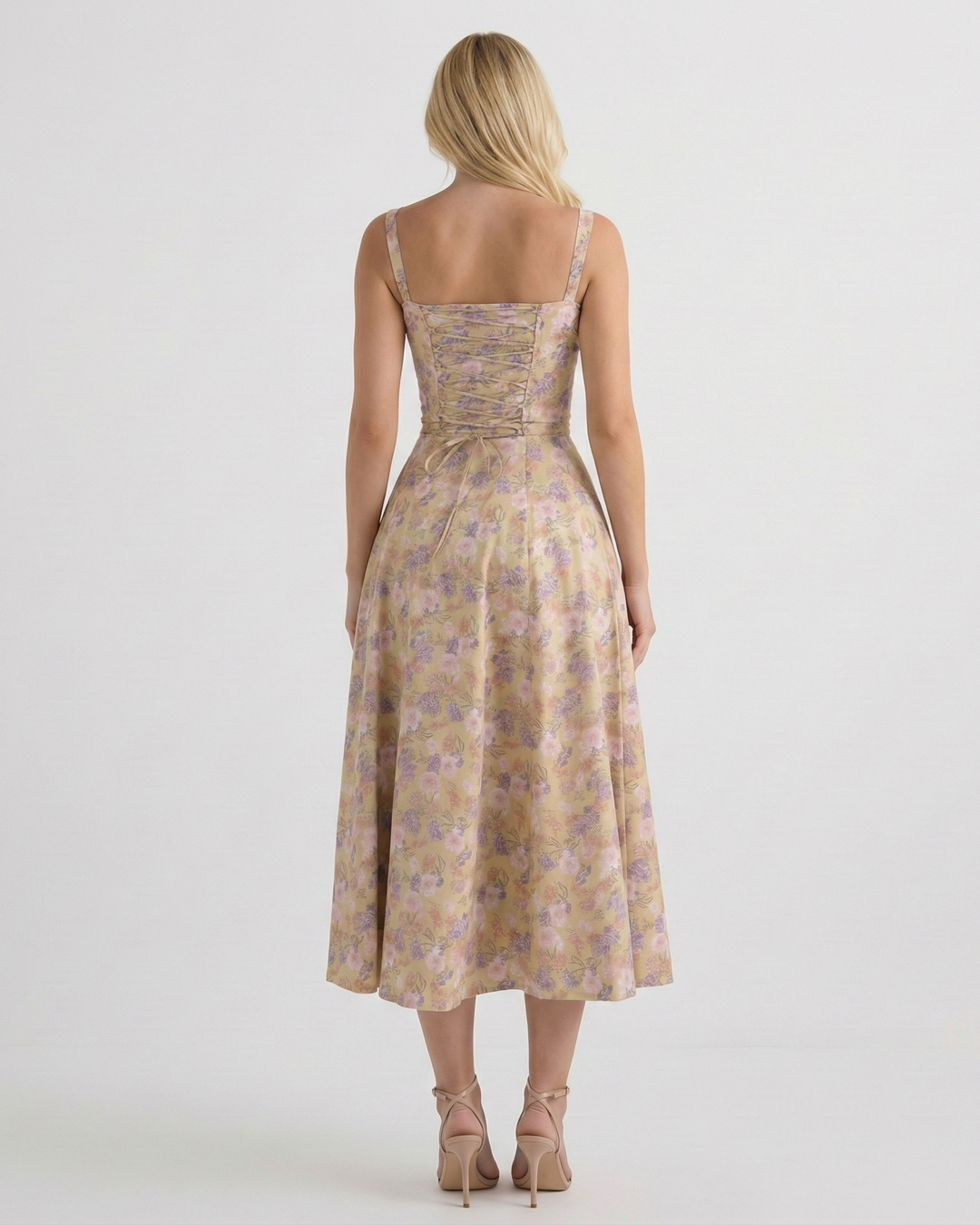 Chic women's midi dress featuring a classic A-line silhouette and stylish square neckline for summer.
