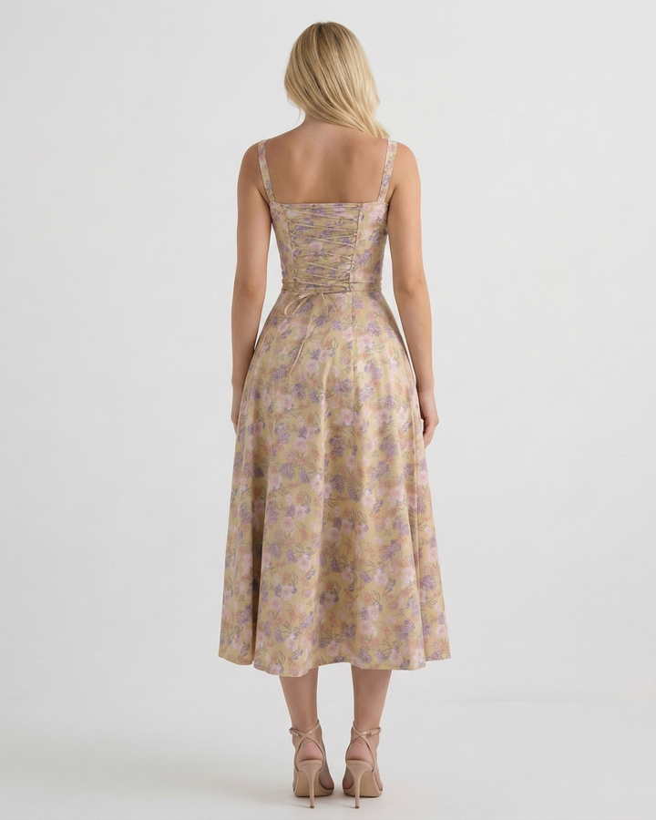 Chic women's midi dress featuring a classic A-line silhouette and stylish square neckline for summer.