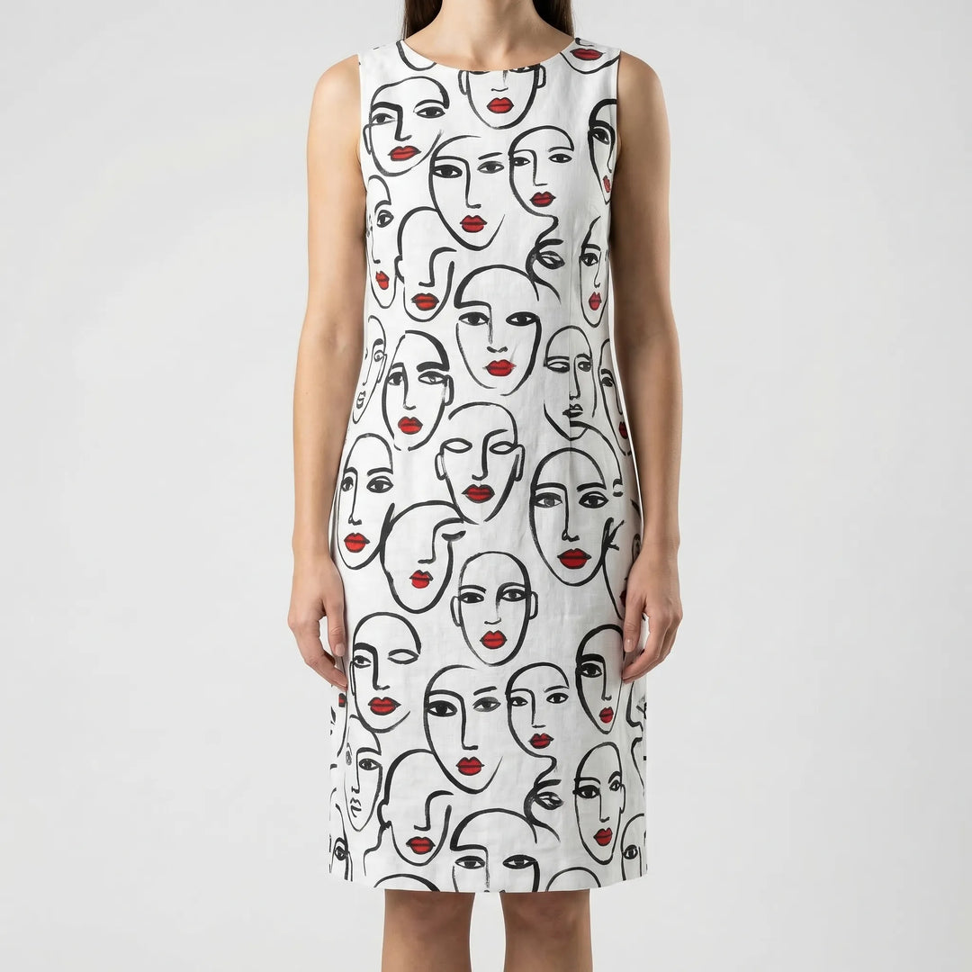 Abstract floral print women's long sleeve shift dress. Elegant and comfortable for daily wear.