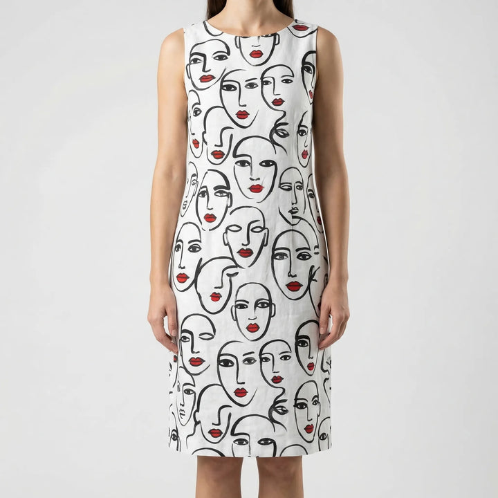 Abstract floral print women's long sleeve shift dress. Elegant and comfortable for daily wear.