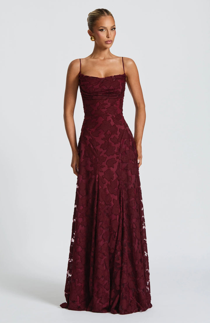 Women's elegant backless spaghetti strap maxi dress in red