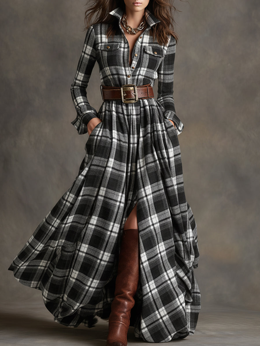 Long sleeve women's elegant belted shirt dress for effortless fall style.