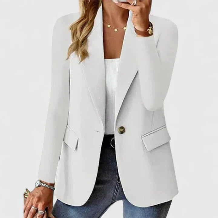 Stylish women's tailored blazer jacket, ideal for professional workwear, elegant meetings & formal occasions.