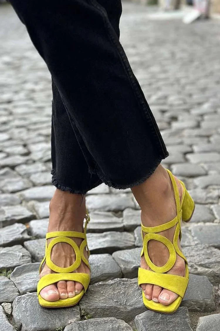 Stylish women's slingback sandals with a sturdy block heel and modern square toe. Ideal for spring/summer wear.