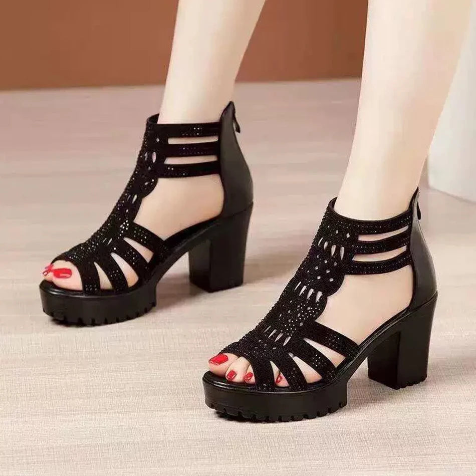 Chic women's gold heel sandals, perfect dressy footwear for parties, weddings, and special occasions.