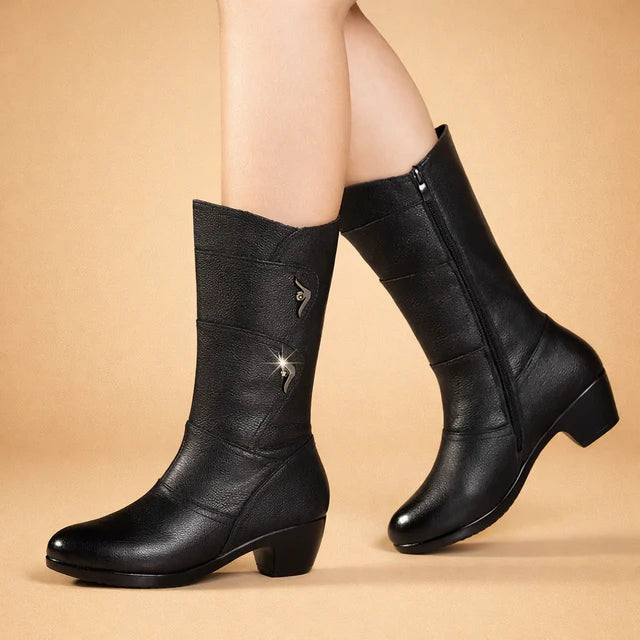 Women's Elegant Black Mid-Calf Boots - Stylish & Practical