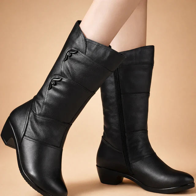 Women's Elegant Black Mid-Calf Boots - Stylish & Practical
