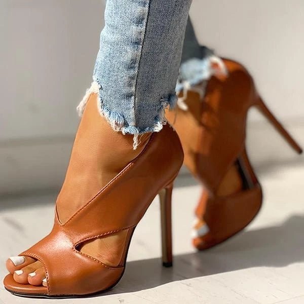 Fashionable women's open-toe cutout stiletto heels in a versatile color. Elevate your party & dress style.