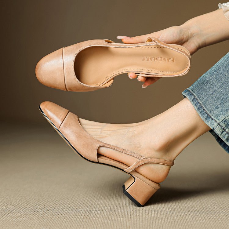 Classic black almond toe slingback pumps with comfortable block heels for women.