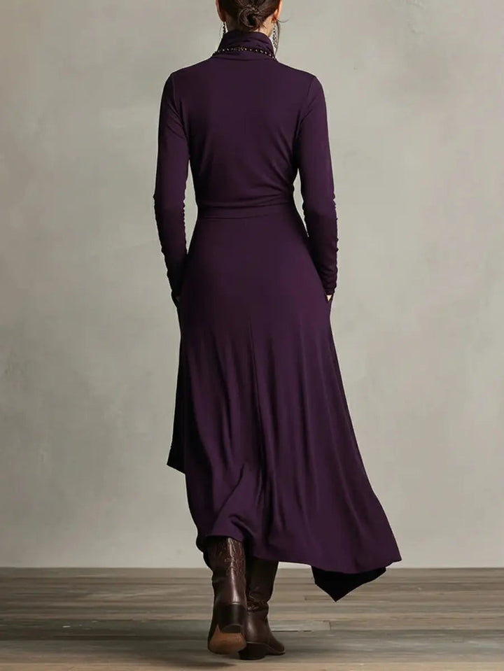 Chic women's long sleeve turtleneck maxi dress, perfect for smart casual autumn & winter fashion.