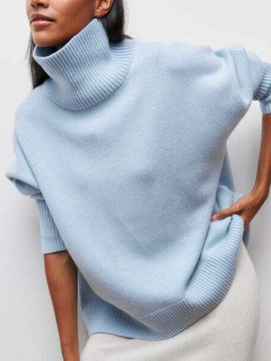 Women's elegant black turtleneck sweater. Warm, comfortable long sleeve knit for fall & winter fashion.