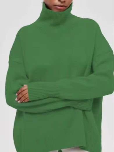 Fashionable black long sleeve turtleneck for women. Warm & comfortable, an elegant sweater for cool weather.