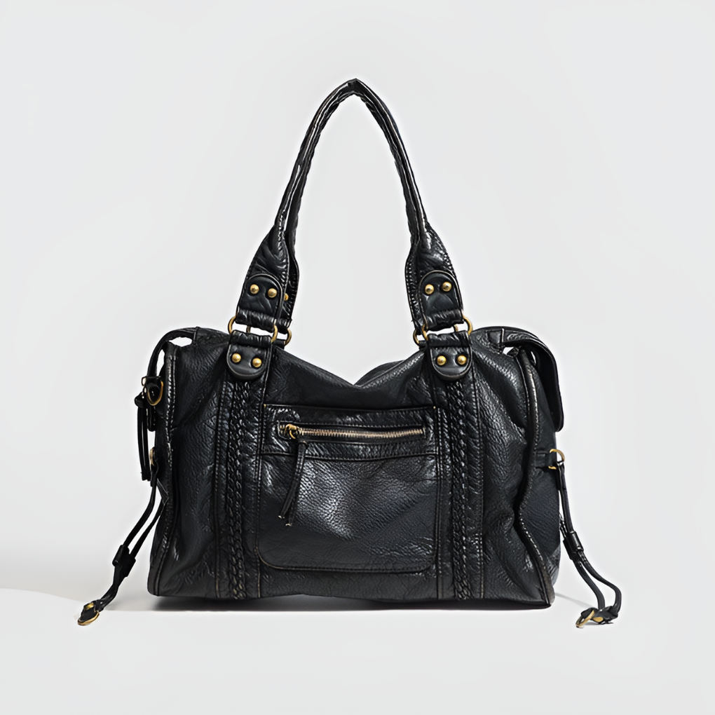 Women's elegant black vegan leather shoulder crossbody bag, a versatile and chic everyday purse.