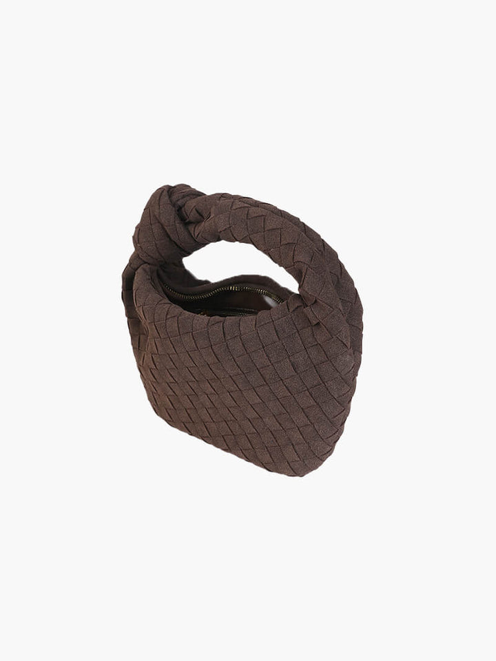Compact suede mini bag for women, featuring a stylish braided design.