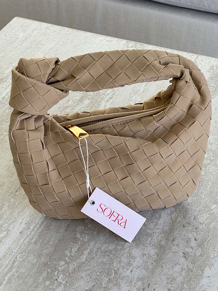 Elegant women's braided suede mini handbag, perfect for any occasion.