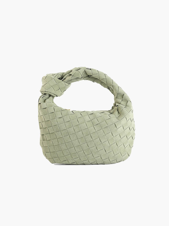 Compact & elegant women's braided suede mini bag with knot detail.