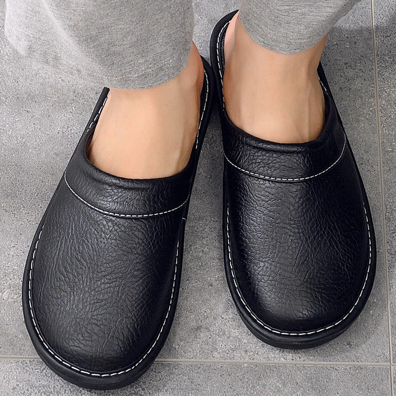 Slip-on leather house shoes for women, offering ultimate comfort and elegance.
