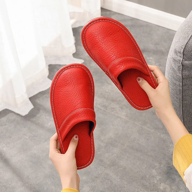 Comfortable womens house shoes featuring a plush, soft leather interior.