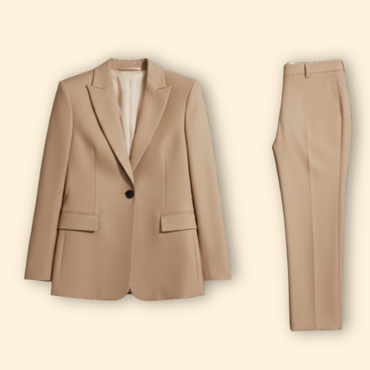 Women's elegant business blazer and trouser set, perfect for professional office wear.