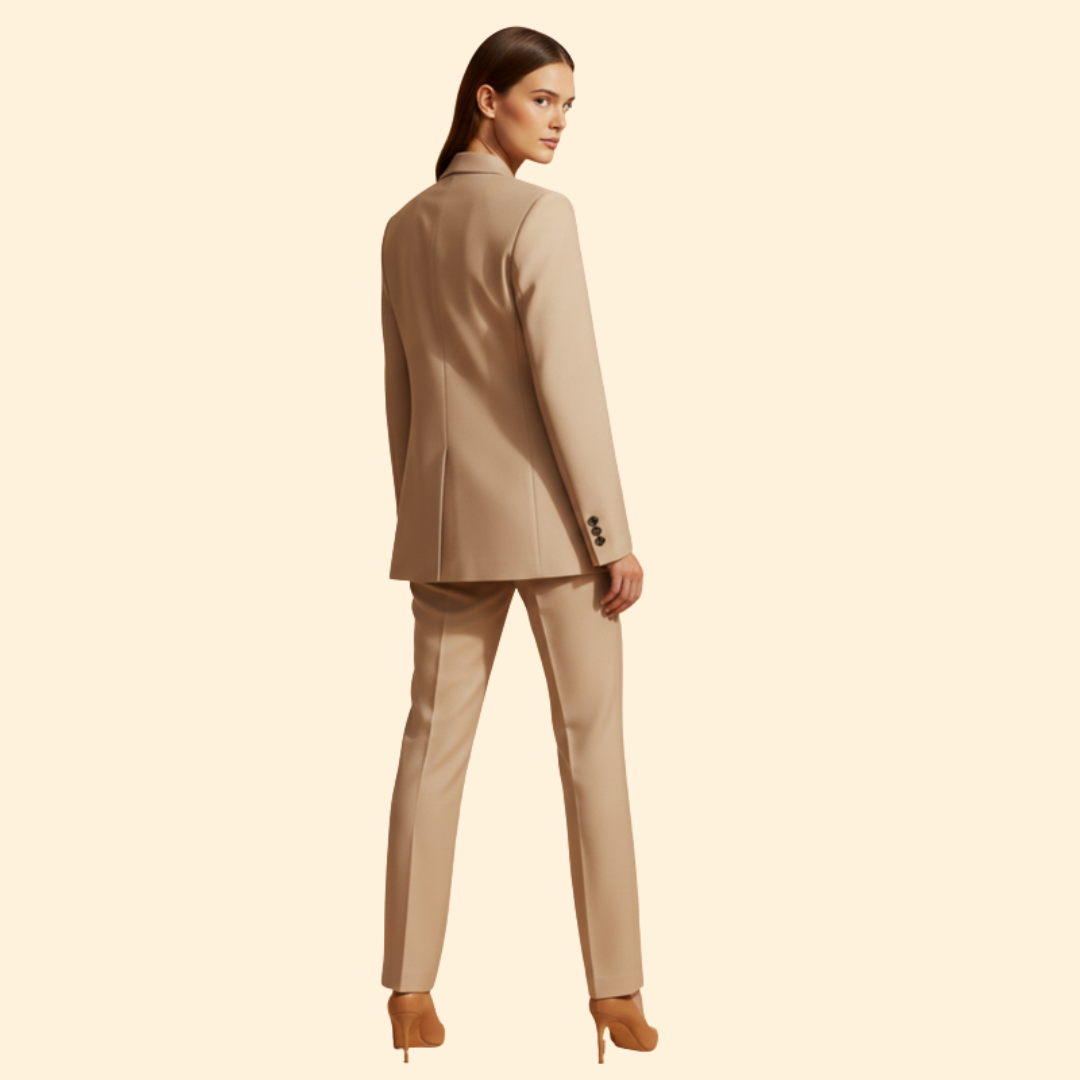Fashionable women's formal wear: elegant blazer and matching trousers, ideal for work and meetings.