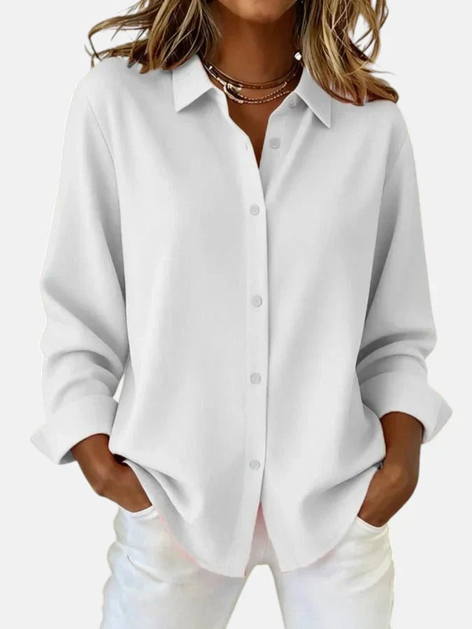 Elegant women's button collar blouse, a stylish shirt for comfortable office wear & versatile fashion.