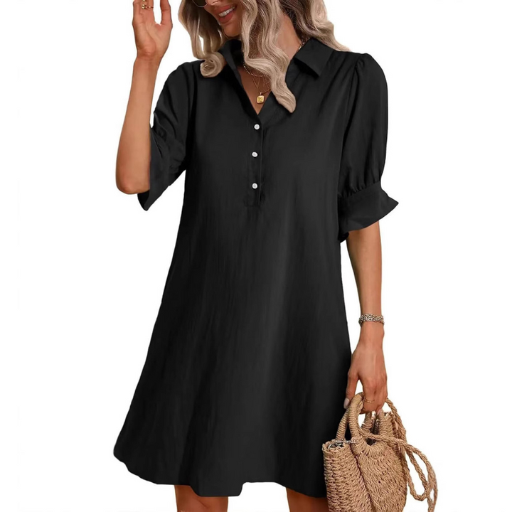 Women's elegant button-down shirt dress for a casual chic summer look.