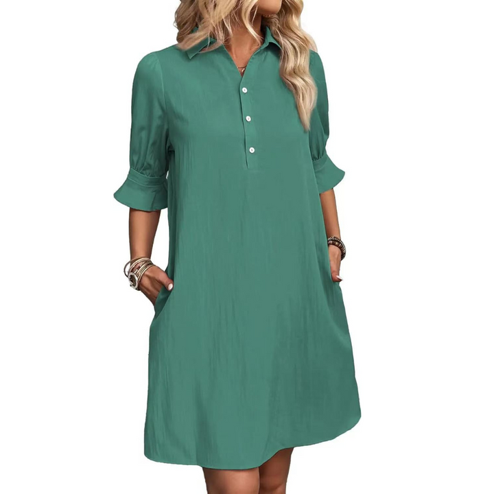 Chic women's summer shirt dress, button-down design, perfect for relaxed casual elegance.