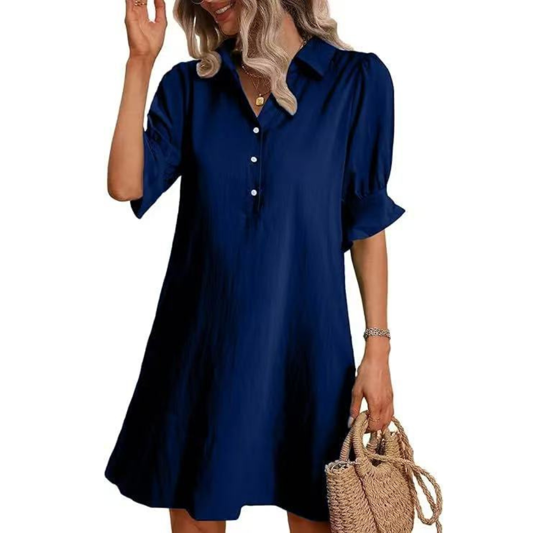 Women's button-down shirt dress. Elegant, casual, and chic. A versatile summer staple.