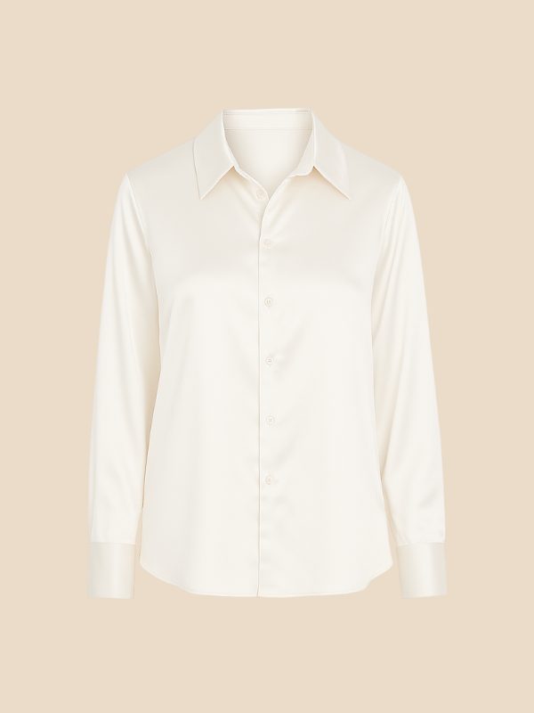 Sophisticated women's long sleeve button-down shirt, pointed collar, modern style.