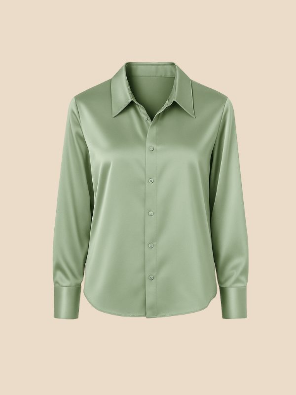 Women's formal button-down shirt, long sleeve, pointed collar, great for business attire.