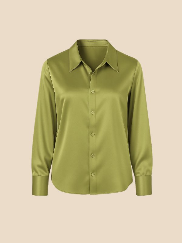 Elegant women's button-down top, long sleeve, pointed collar, for year-round wear.
