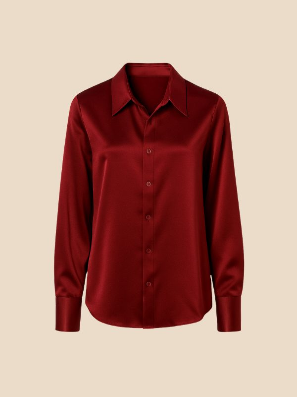 Women's classic style button-down shirt, long sleeve, pointed collar, front view.