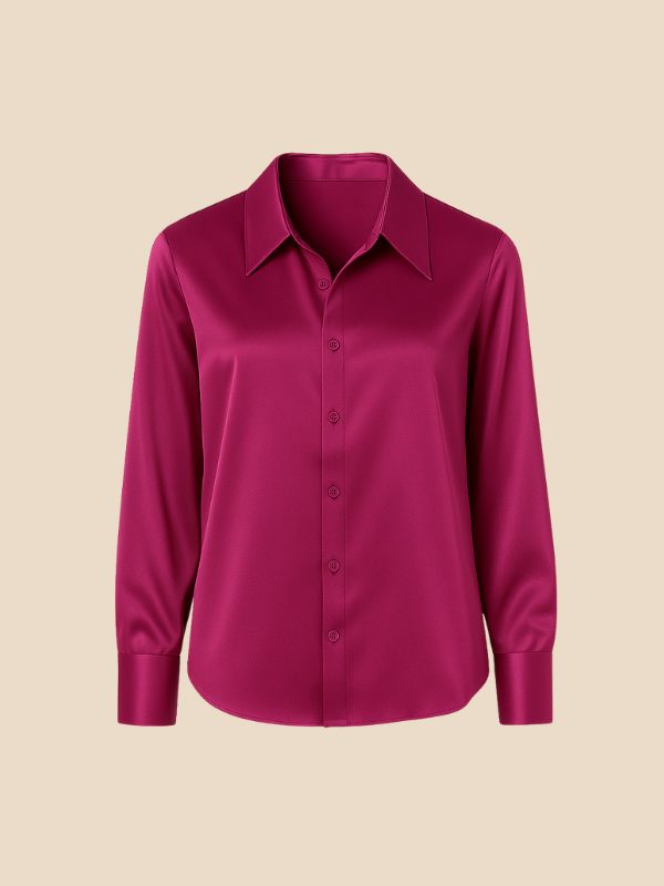 Women's elegant button-down blouse, long sleeve, pointed collar, classic wardrobe staple.