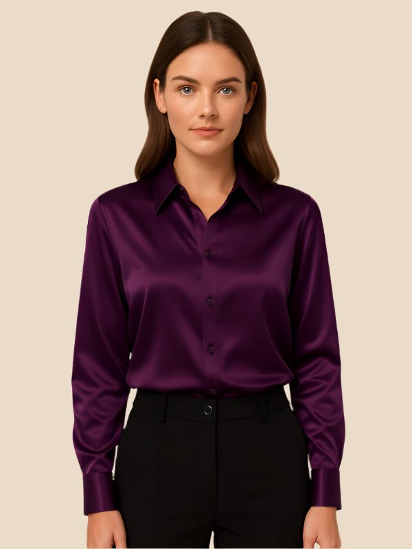Women's crisp cotton button-down shirt, long sleeve, pointed collar, breathable comfort.