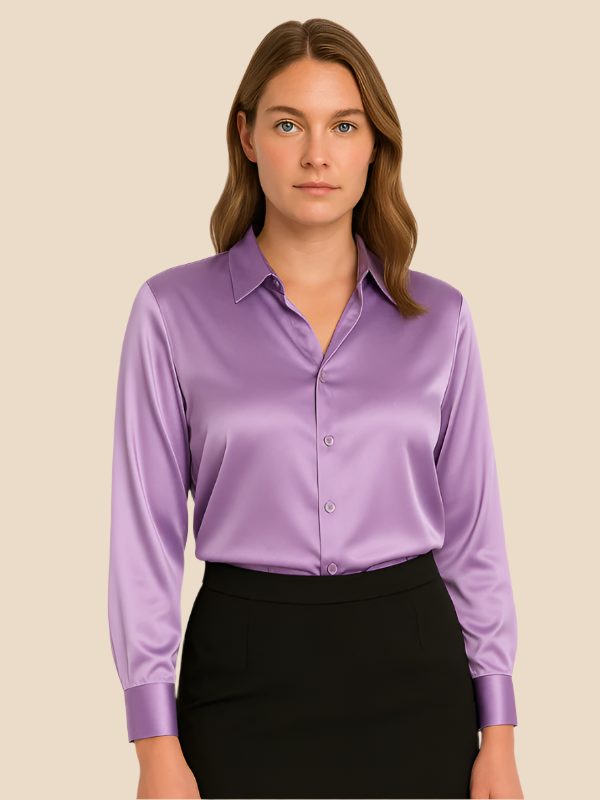 Women's versatile button-down shirt, long sleeve, pointed collar, casual elegance.